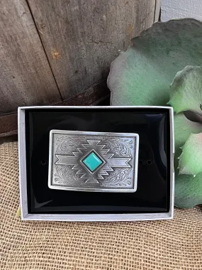 Blazin' Roxx Southwestern Turquoise Stones Rectangle Belt Buckle 37904