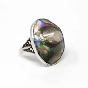 Blister Pearl Ring - Vintage Art Deco Era Sterling Silver Iridescent Organic Gem Statement - Circa 1930s Size 3 3/4 Unique 30s Oval Jewelry