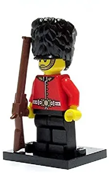 BRAND NEW, HARD TO FIND RARE RETIRED LEGO MINIFIGURE: ROYAL GUARD FROM BUCKINGHAM PALACE WITH TALL HEADDRESS, MUSKET GUN & BLACK BASE (Serie 5) 8805-10, YEAR 2011, 6 PIECES.