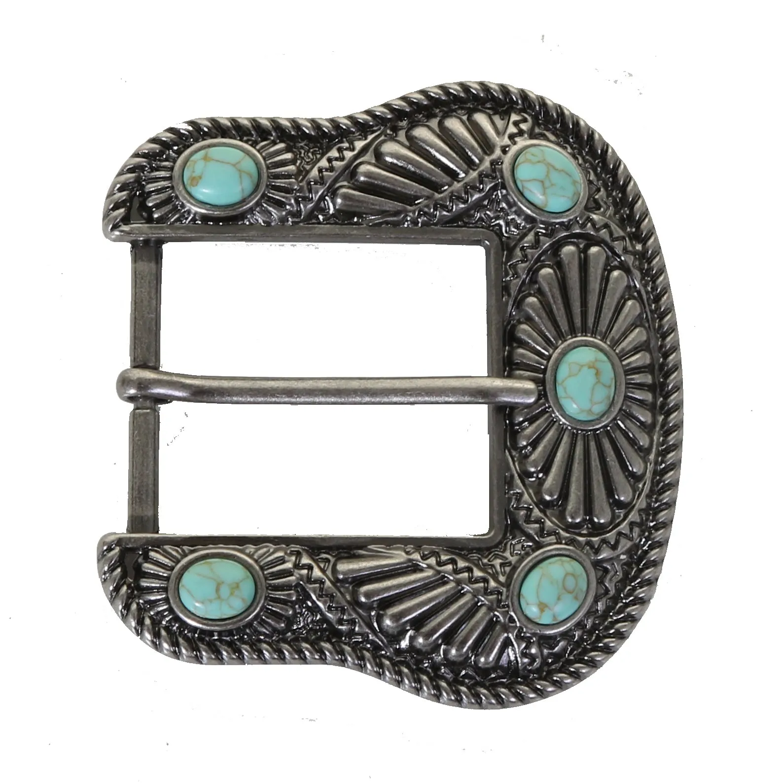 BS533 - Iron Fan Buckle with 5 Turquoise Stones