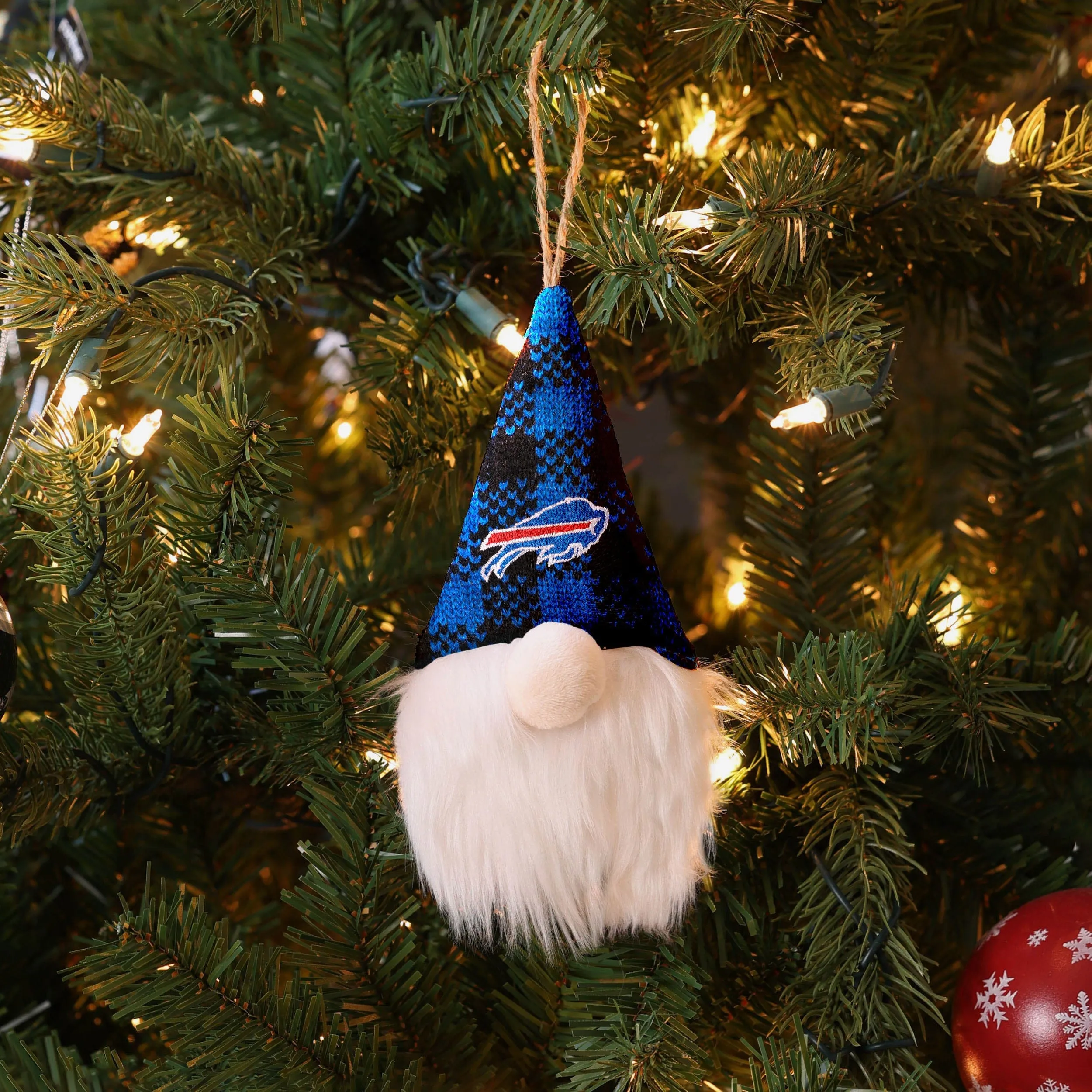 Buffalo Bills Plaid Hat Plush Gnome Ornament
