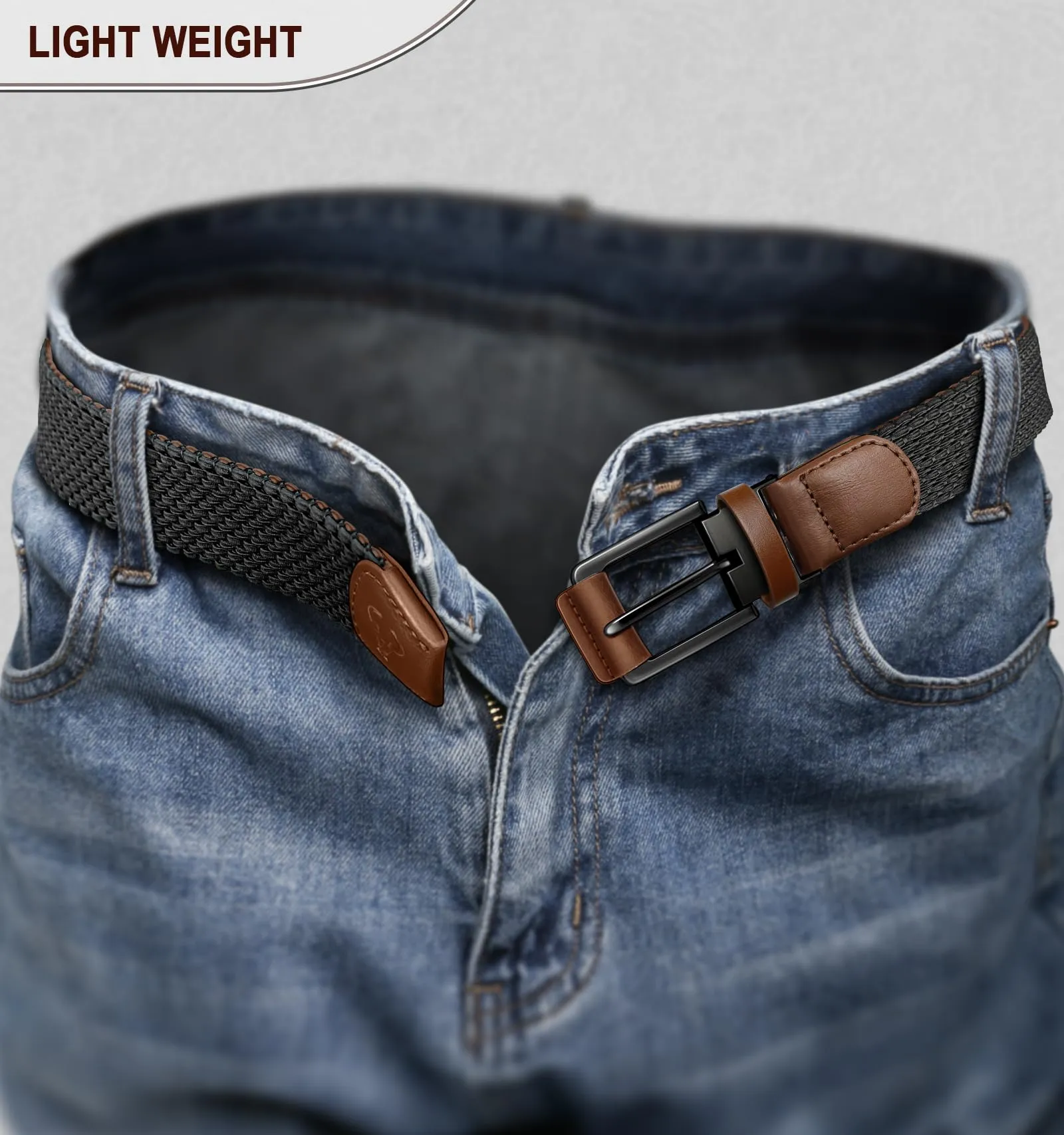 BULLIANT Men Belt Rerversible Golf Belt Stretch Braided for Gift Men 1 3/8"-2 In 1 Belt(Black/Light Brown,32"-36" Waist Adjustable)