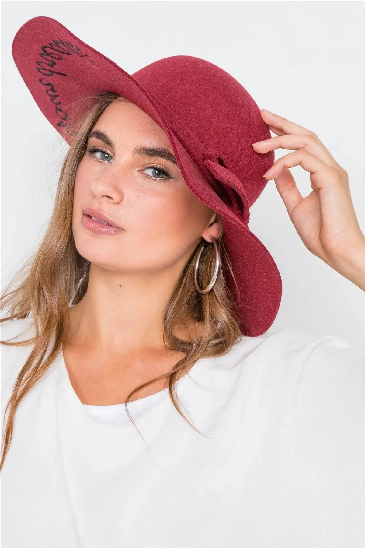 Burgundy Follow Your Dreams Graphic Wide Brim Hat /3 Pieces