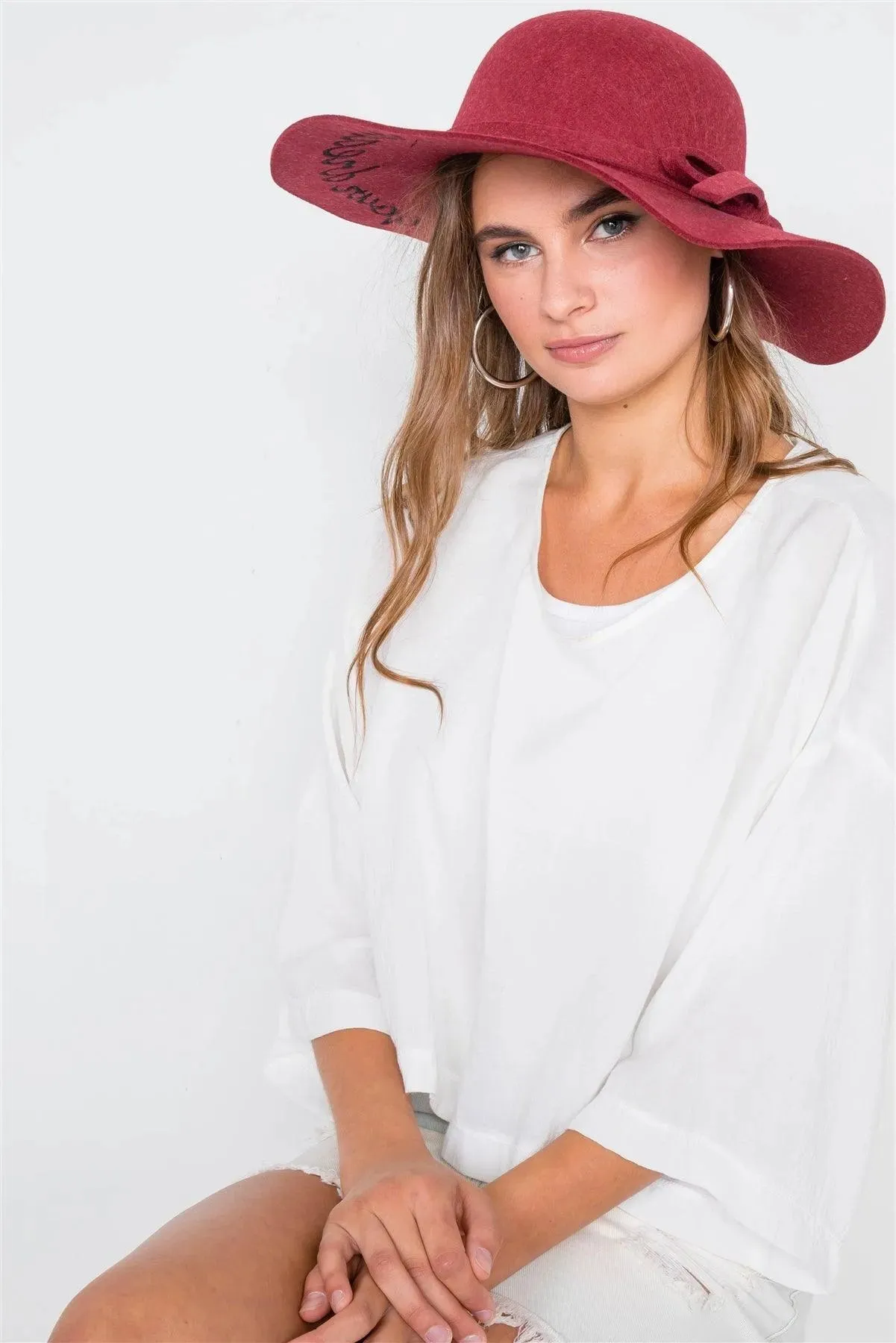 Burgundy Follow Your Dreams Graphic Wide Brim Hat /3 Pieces