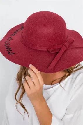 Burgundy Follow Your Dreams Graphic Wide Brim Hat /3 Pieces