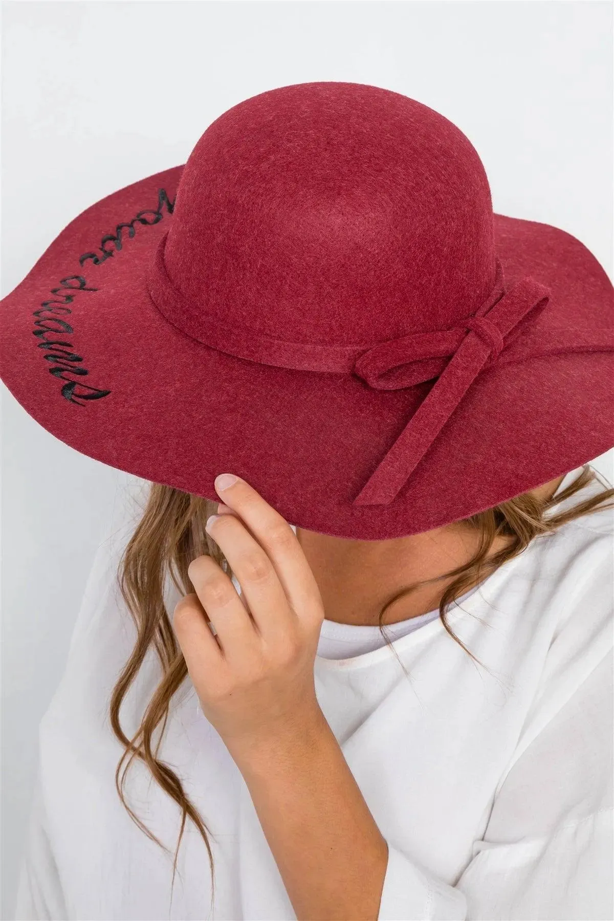 Burgundy Follow Your Dreams Graphic Wide Brim Hat /3 Pieces