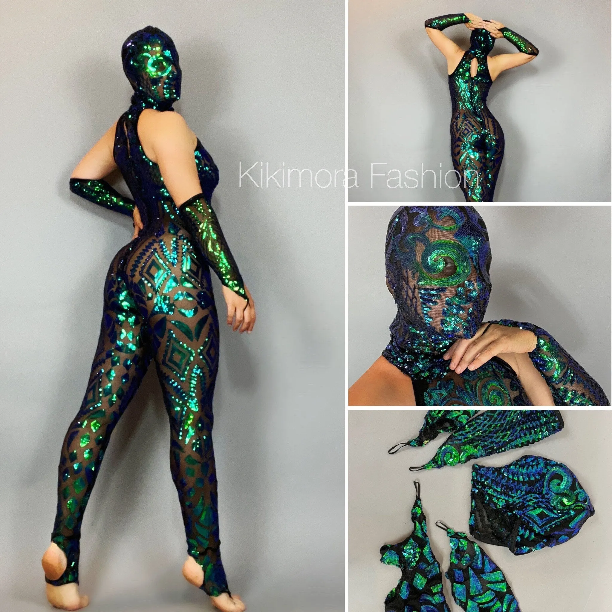 Catsuit with Accessories, Showgirl Costume, Dance Outfit, Face-Cover Headpiece, Gymnastic Unitard, Trending Now
