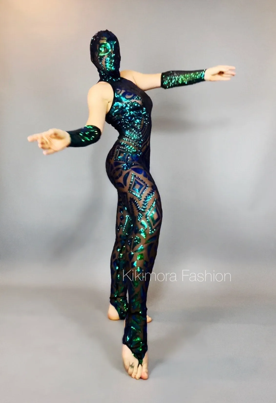 Catsuit with Accessories, Showgirl Costume, Dance Outfit, Face-Cover Headpiece, Gymnastic Unitard, Trending Now