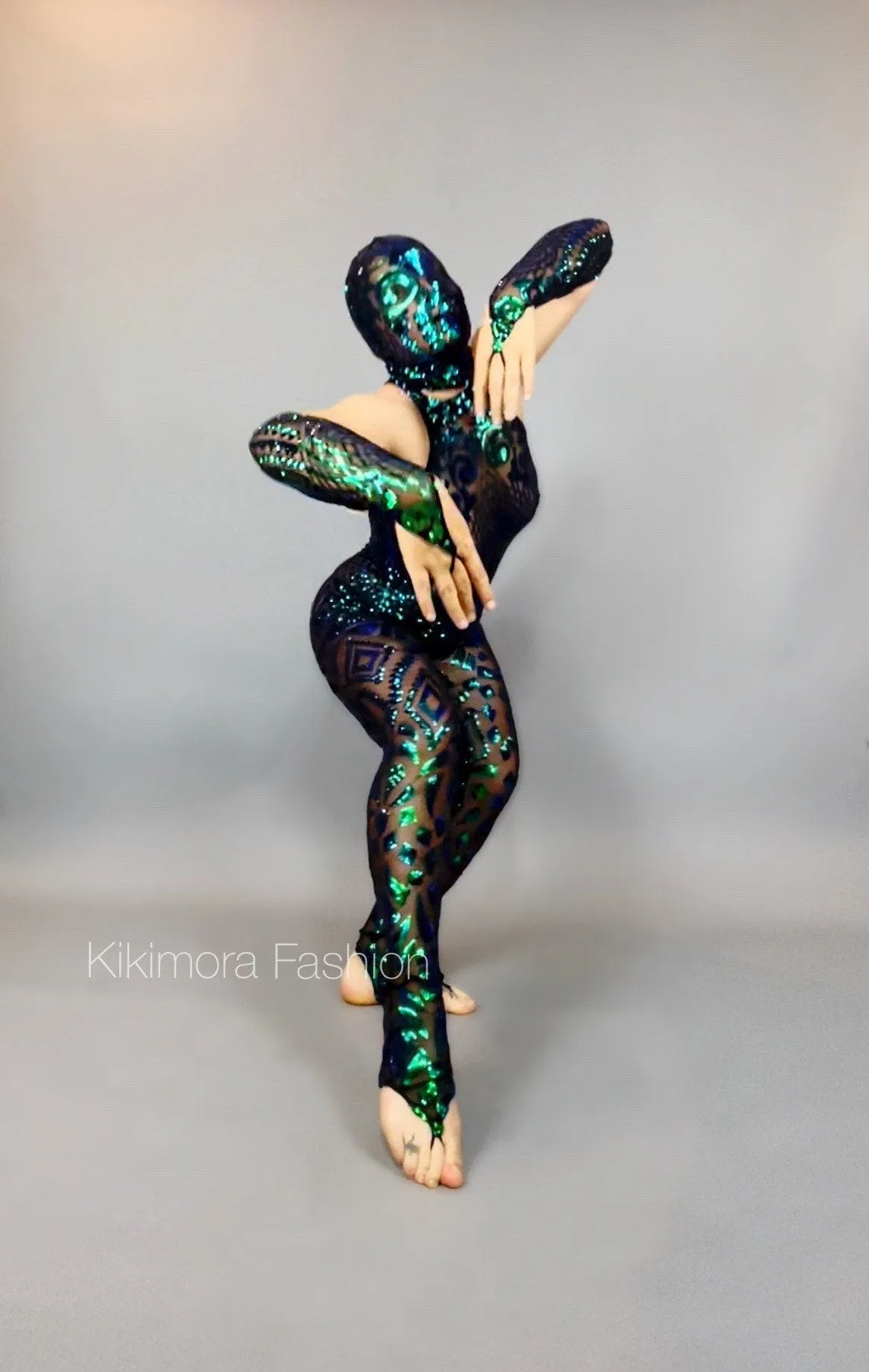 Catsuit with Accessories, Showgirl Costume, Dance Outfit, Face-Cover Headpiece, Gymnastic Unitard, Trending Now