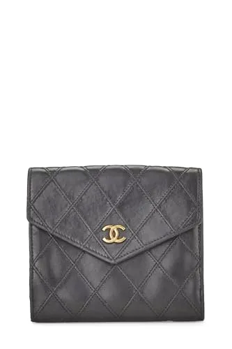 Chanel,  Black Quilted Lambskin Compact Wallet, Black