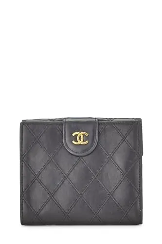 Chanel,  Black Quilted Lambskin Compact Wallet, Black