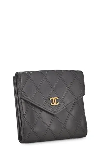 Chanel,  Black Quilted Lambskin Compact Wallet, Black