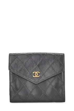 Chanel,  Black Quilted Lambskin Compact Wallet, Black