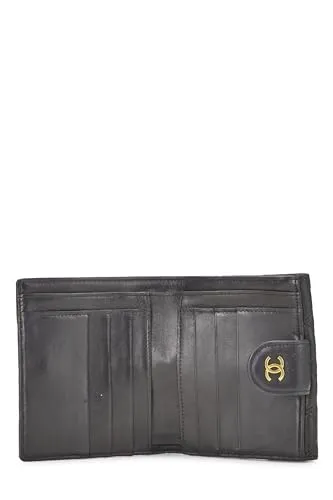 Chanel,  Black Quilted Lambskin Compact Wallet, Black