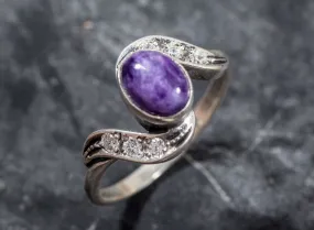 Charoite Vintage Ring - Purple Bezel Ring - Antique Charoite Ring