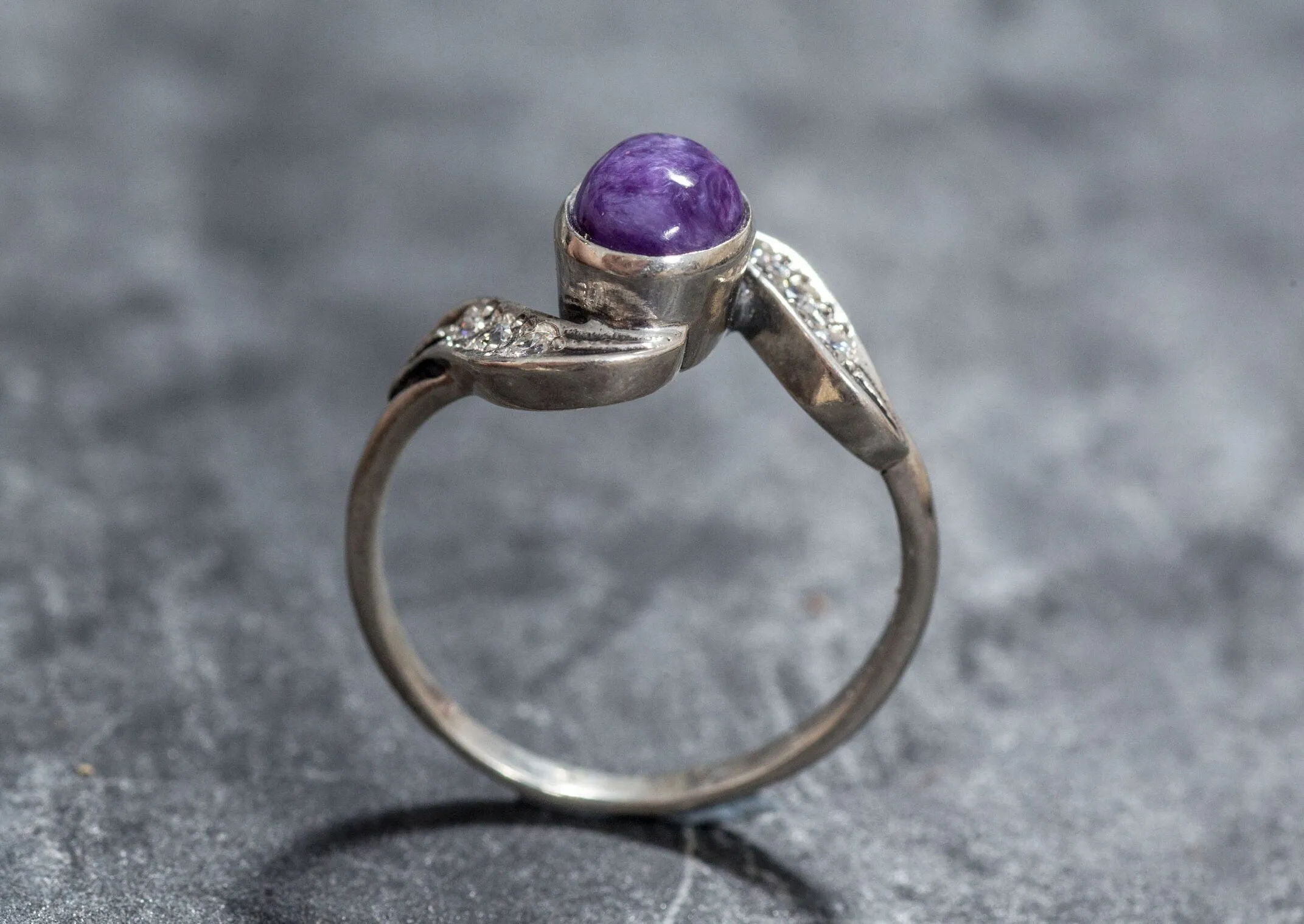 Charoite Vintage Ring - Purple Bezel Ring - Antique Charoite Ring