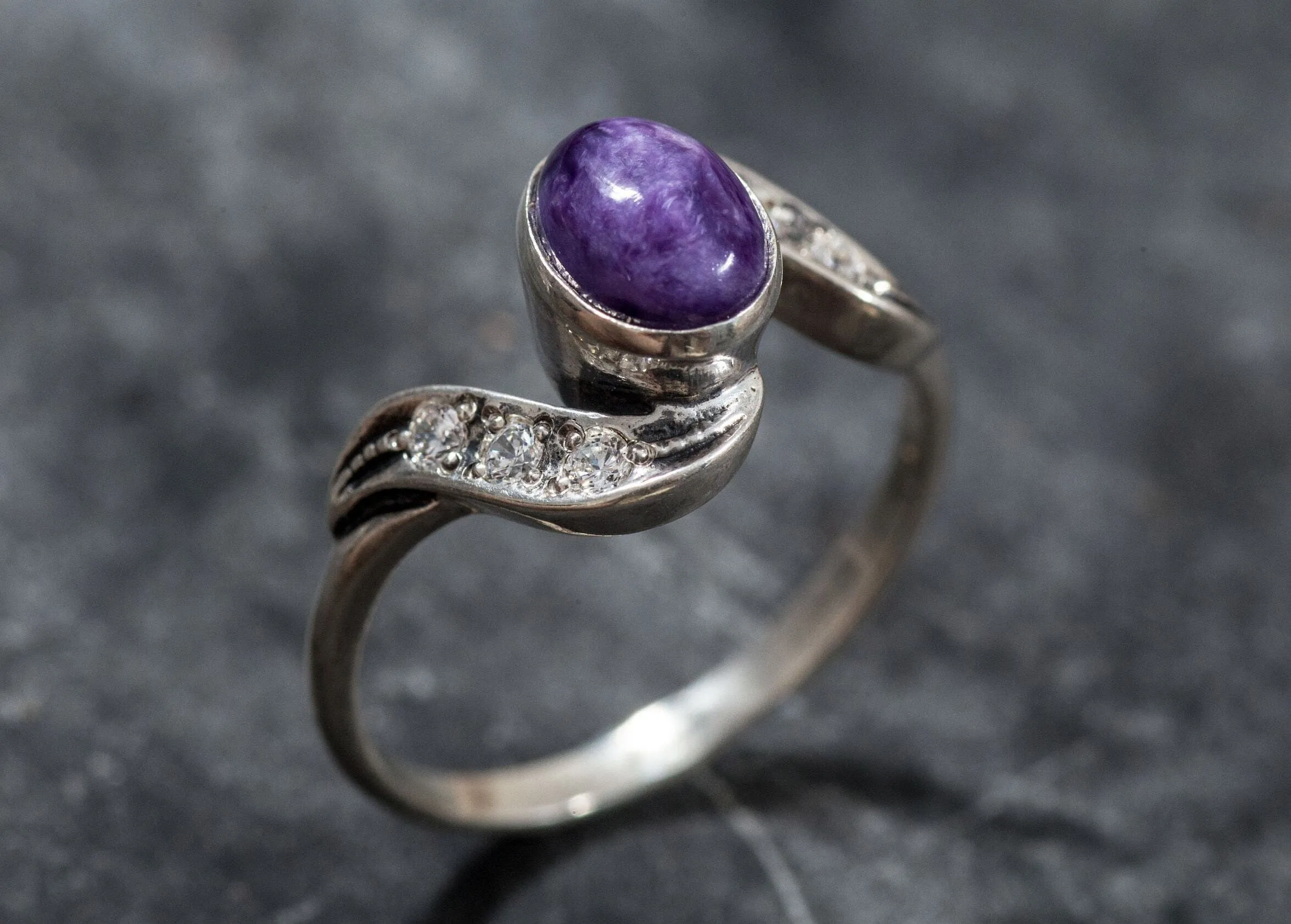 Charoite Vintage Ring - Purple Bezel Ring - Antique Charoite Ring