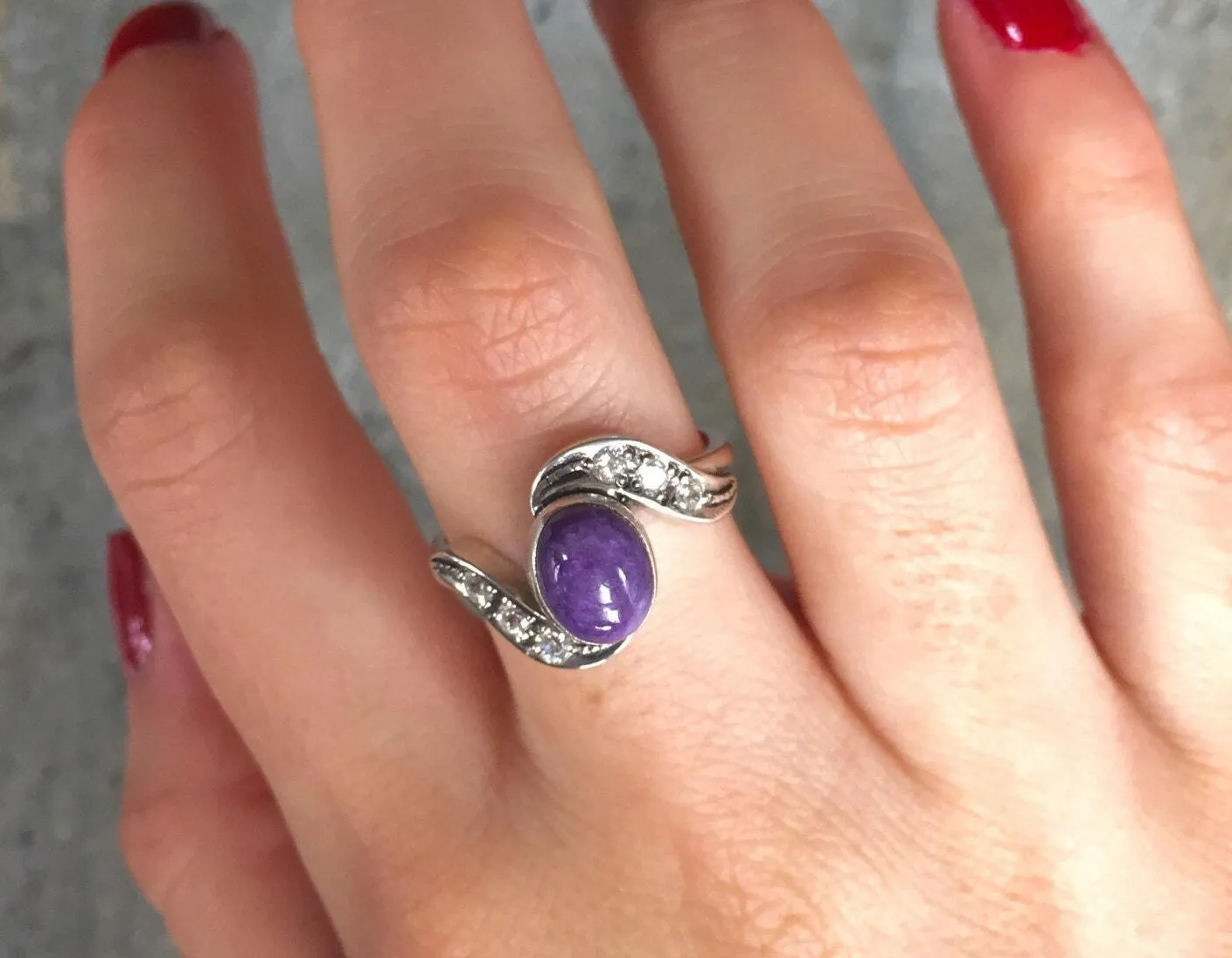 Charoite Vintage Ring - Purple Bezel Ring - Antique Charoite Ring