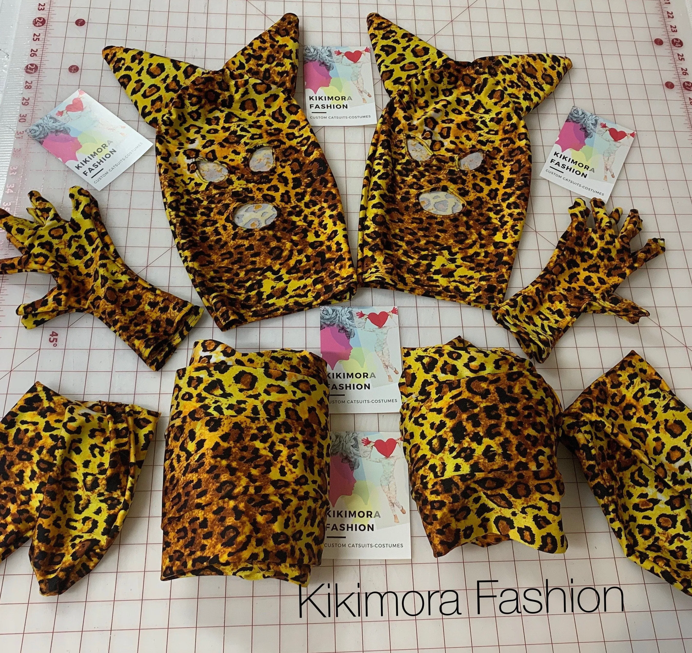 Cheetah Print Full Body Costume, Includes Headpiece with Cat Ears, Gloves, Socks