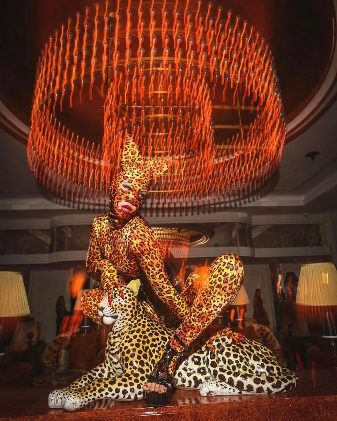 Cheetah Print Full Body Costume, Includes Headpiece with Cat Ears, Gloves, Socks