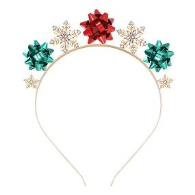 Christmas Headbands for Women Sparkly Snowflake Hairband Winter Snowflakes Tiara Head Bands Hair Hoop Headpiece Accessories Christmas Holiday Party Favors Gifts (snowflake bow headband)