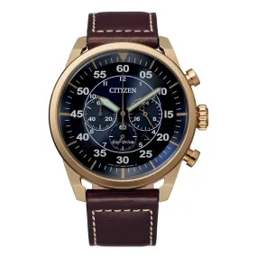 Citizen Men's Chronograph Eco Drive Blue Face Brown Leather Watch CA4213-26L