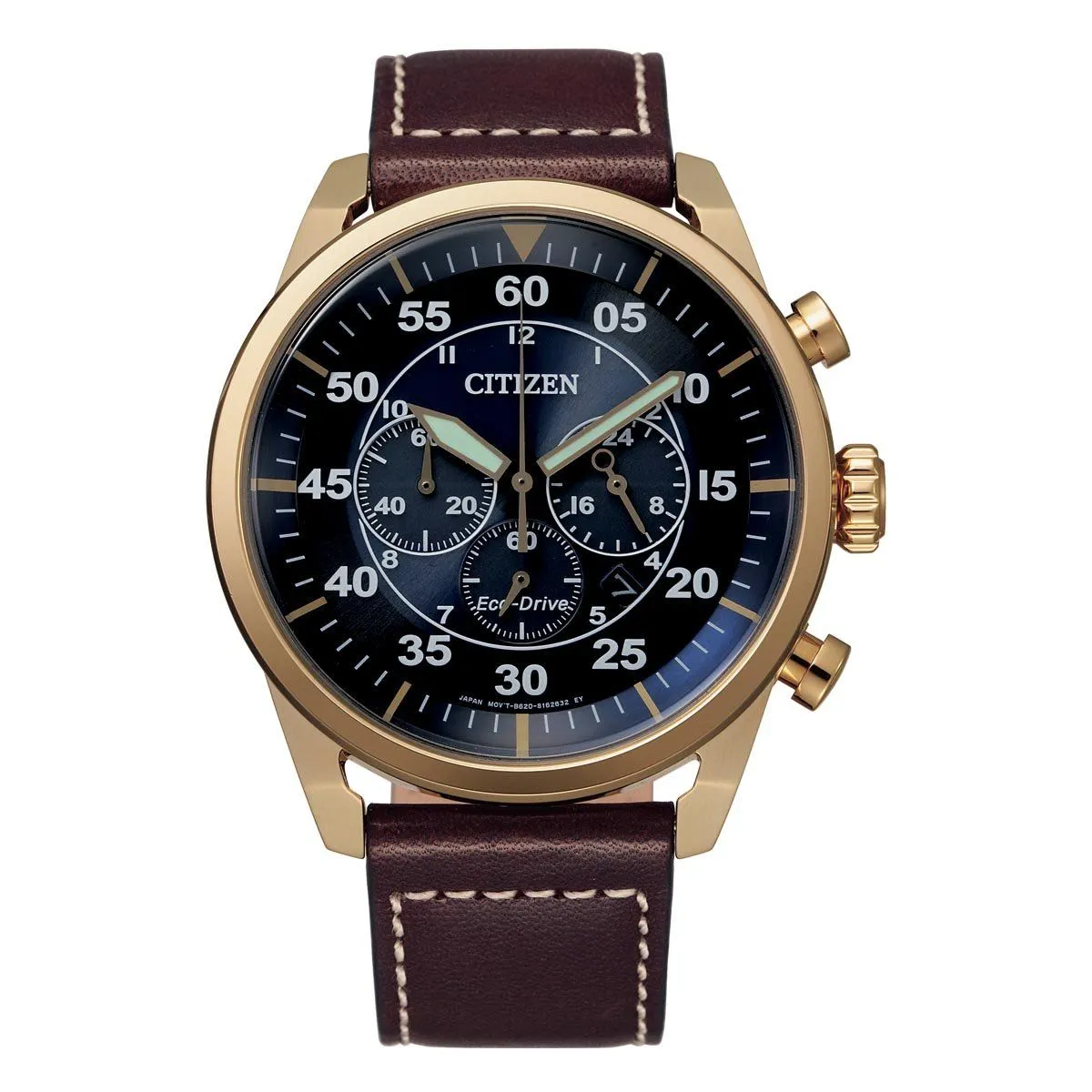 Citizen Men's Chronograph Eco Drive Blue Face Brown Leather Watch CA4213-26L