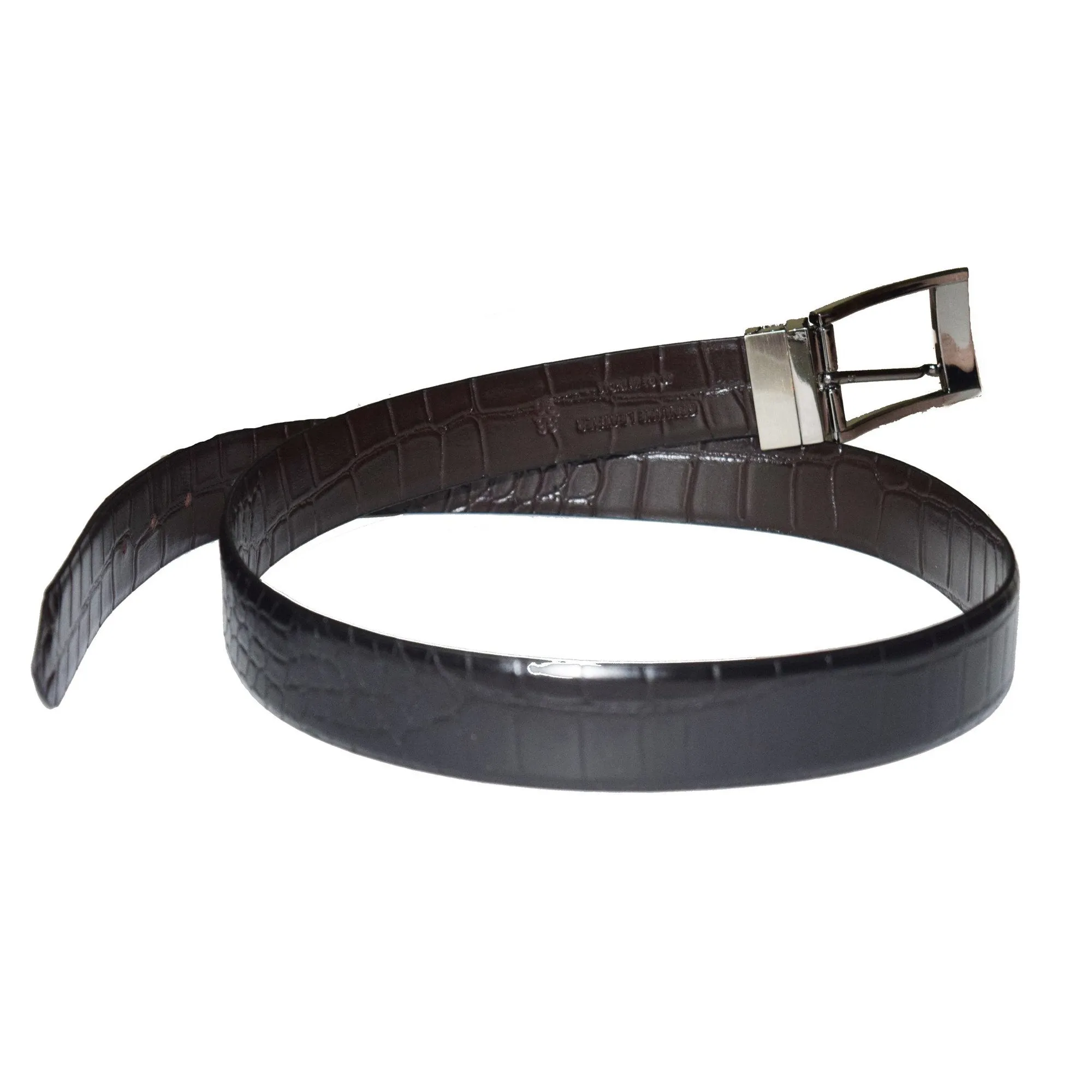 Crocodile print black and brown reversible leather belt