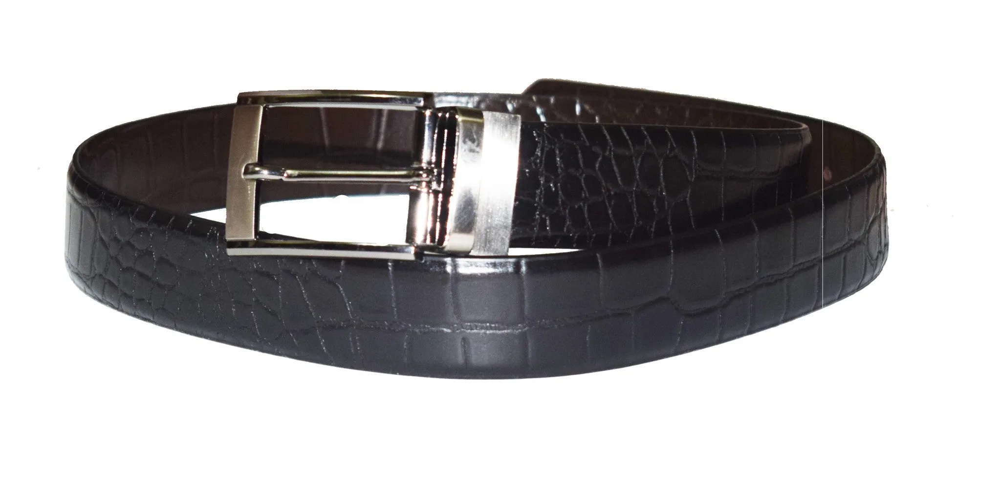Crocodile print black and brown reversible leather belt