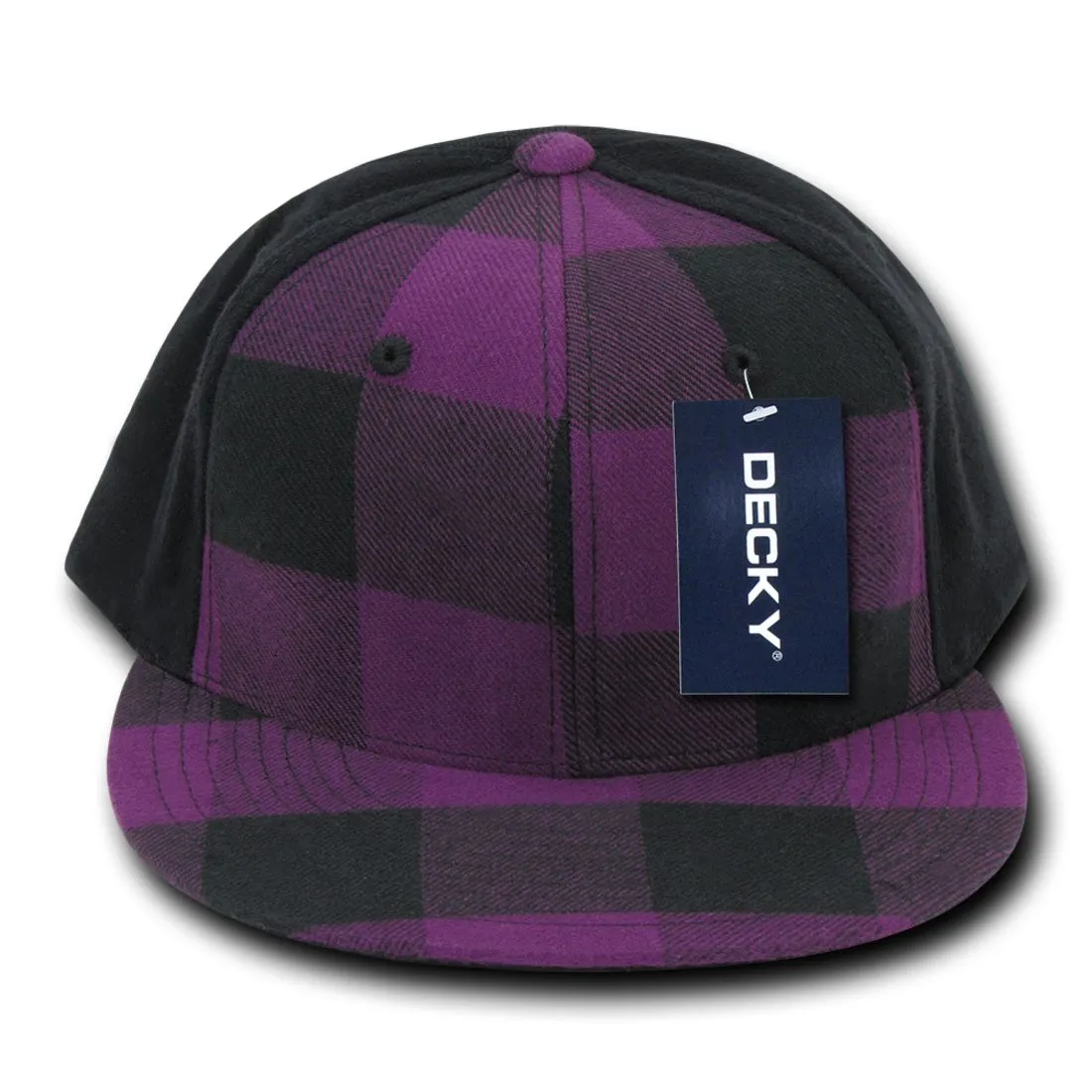 Decky 903 Buffalo Plaid Flex Snapback Hats High Crown 6 Panel Flat Bill Caps