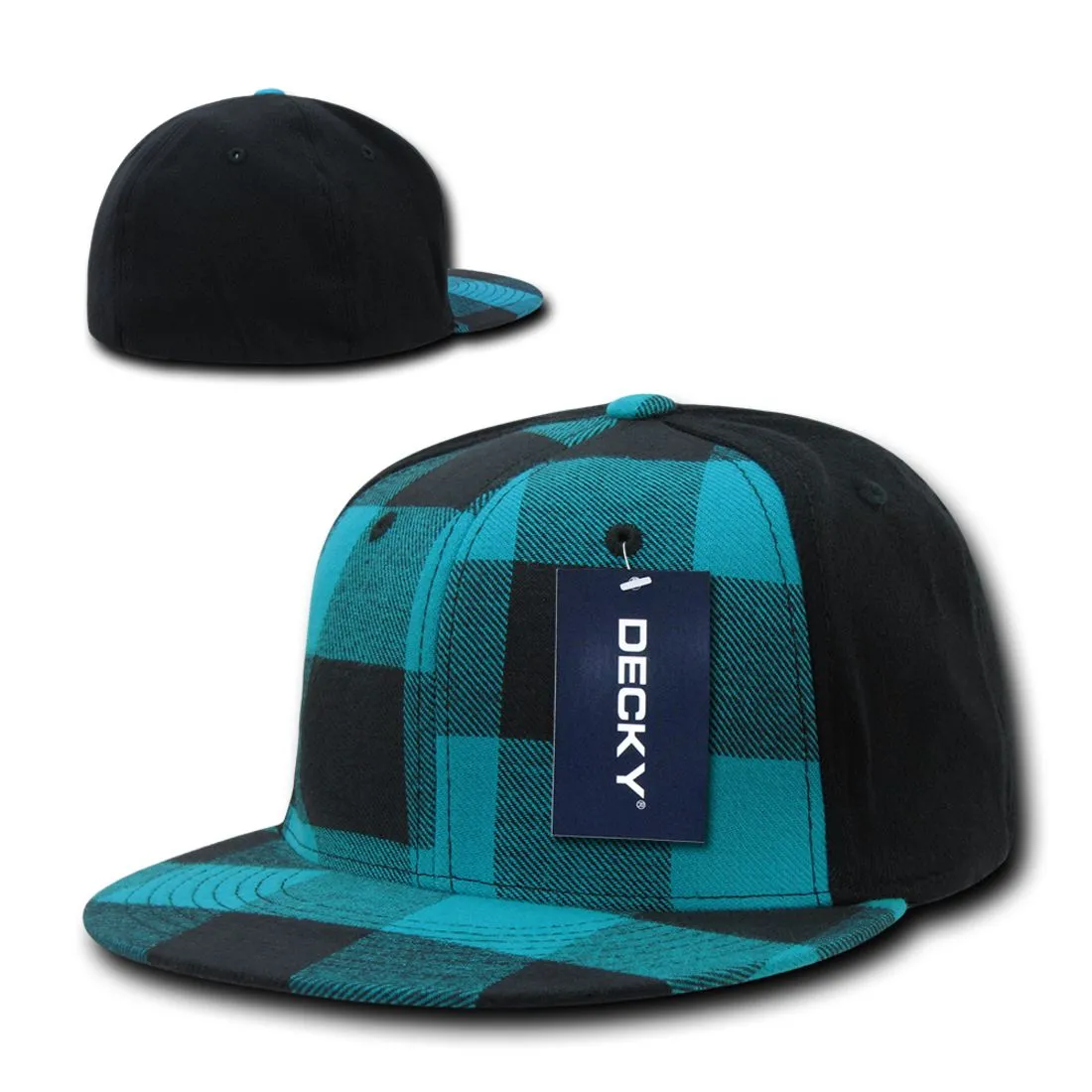 Decky 903 Buffalo Plaid Flex Snapback Hats High Crown 6 Panel Flat Bill Caps