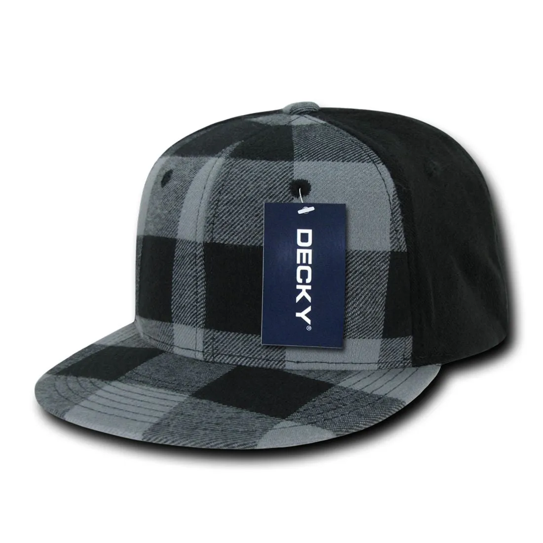 Decky 903 Buffalo Plaid Flex Snapback Hats High Crown 6 Panel Flat Bill Caps