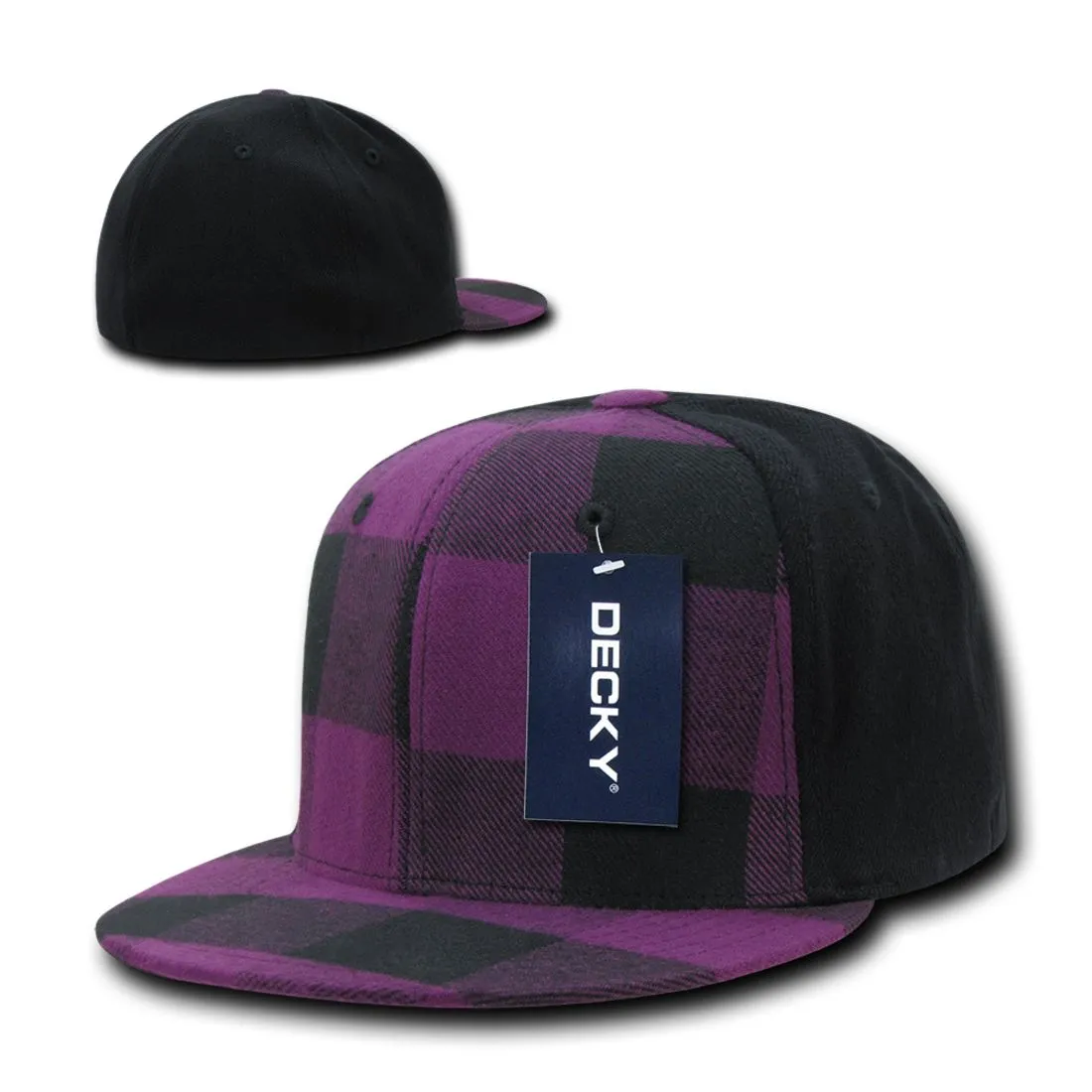 Decky 903 Buffalo Plaid Flex Snapback Hats High Crown 6 Panel Flat Bill Caps