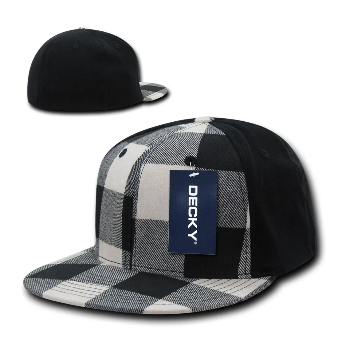 Decky 903 Buffalo Plaid Flex Snapback Hats High Crown 6 Panel Flat Bill Caps