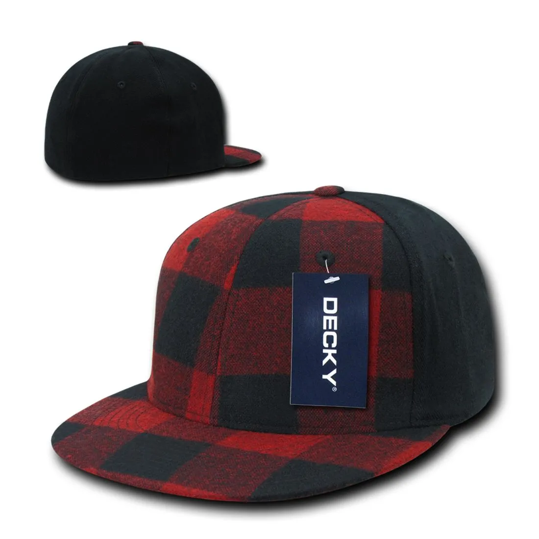 Decky 903 Buffalo Plaid Flex Snapback Hats High Crown 6 Panel Flat Bill Caps