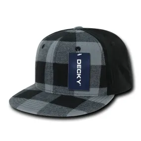 Decky 903 Buffalo Plaid Flex Snapback Hats High Crown 6 Panel Flat Bill Caps