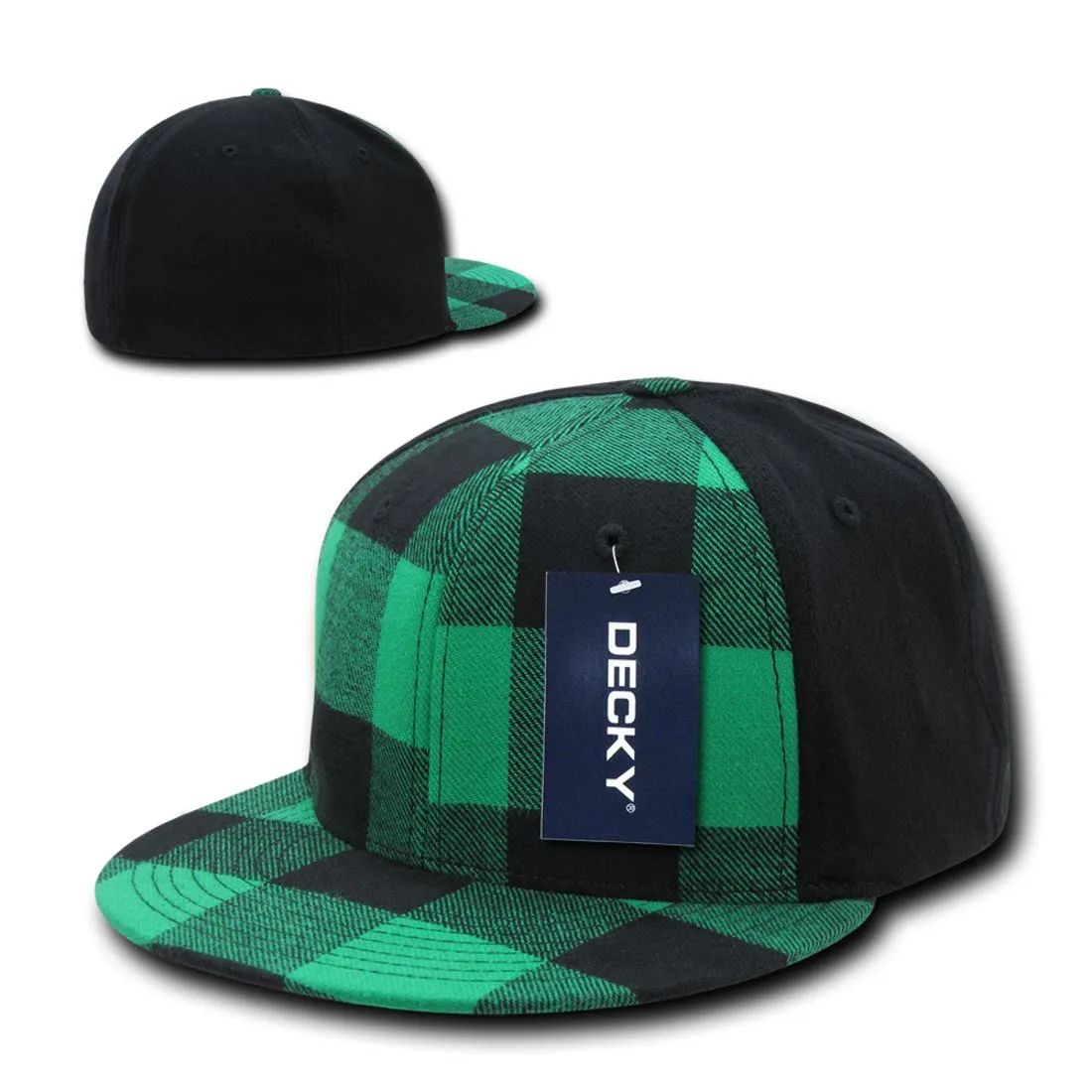Decky 903 Buffalo Plaid Flex Snapback Hats High Crown 6 Panel Flat Bill Caps