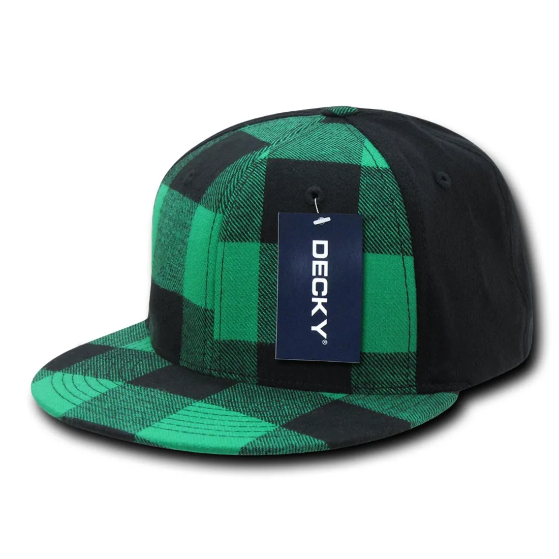 Decky 903 Buffalo Plaid Flex Snapback Hats High Crown 6 Panel Flat Bill Caps