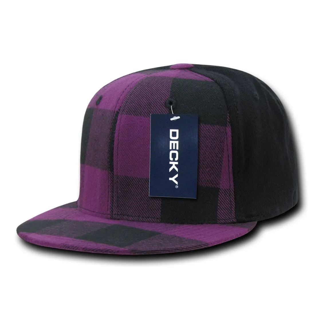 Decky 903 Buffalo Plaid Flex Snapback Hats High Crown 6 Panel Flat Bill Caps