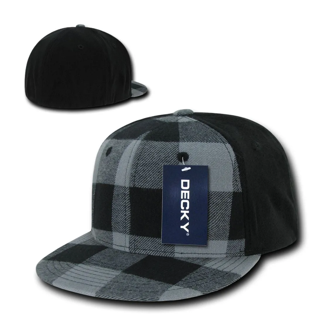 Decky 903 Buffalo Plaid Flex Snapback Hats High Crown 6 Panel Flat Bill Caps
