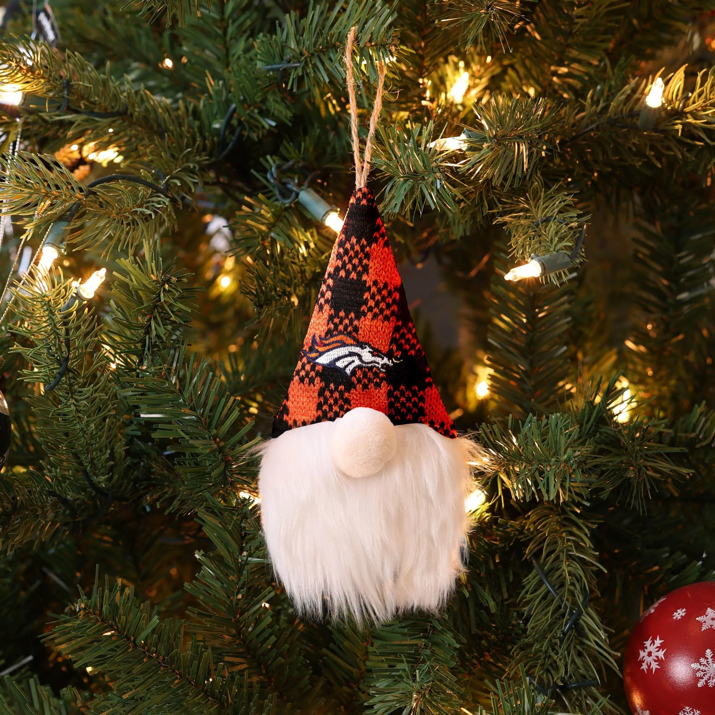 Denver Broncos NFL Plaid Hat Plush Gnome Ornament