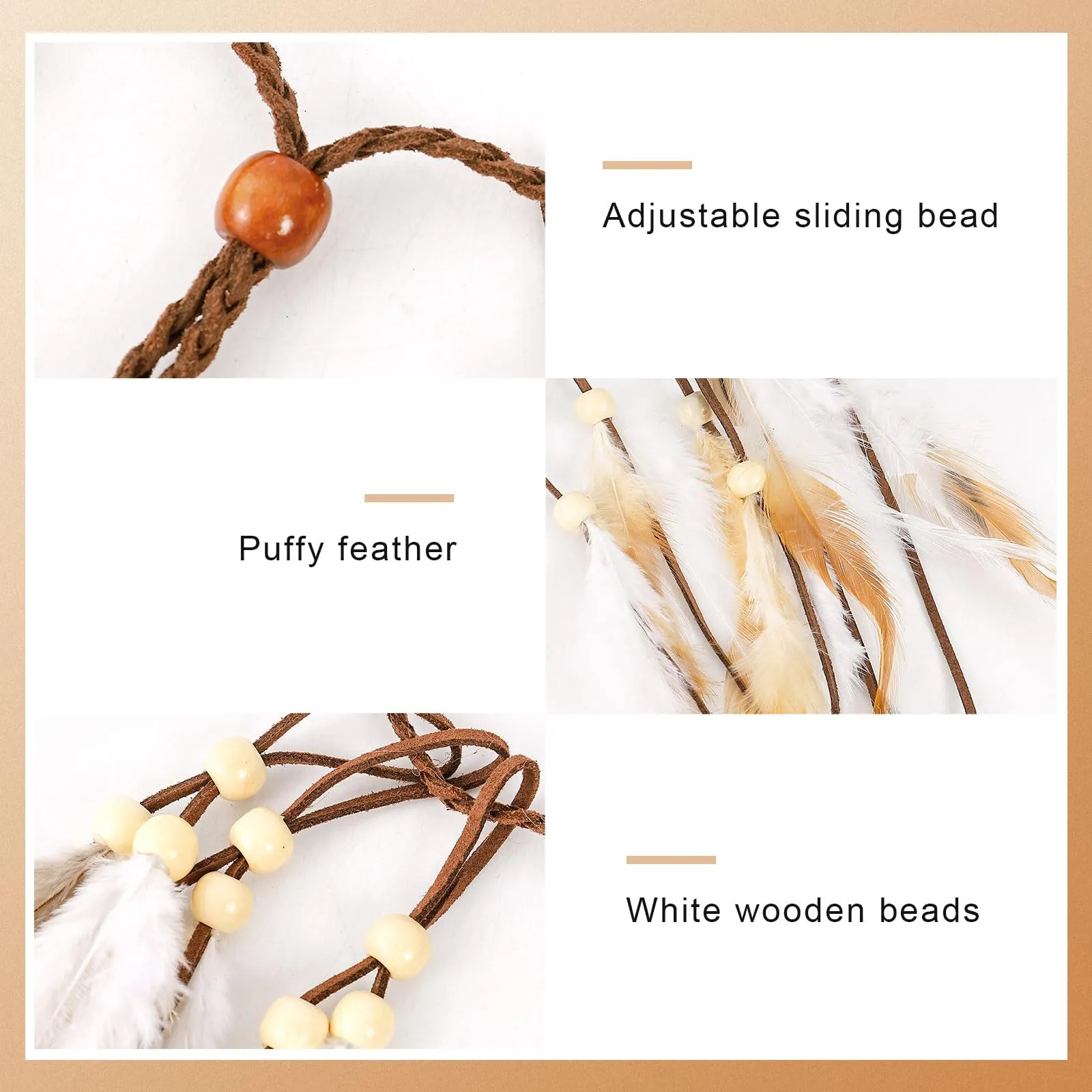 DOCILA Boho Feather Headbands For Women Indian Gypsy Feathered Hairbands 70s Hippie Costume Outfits Chic Festival Parties Head Hair Accessories