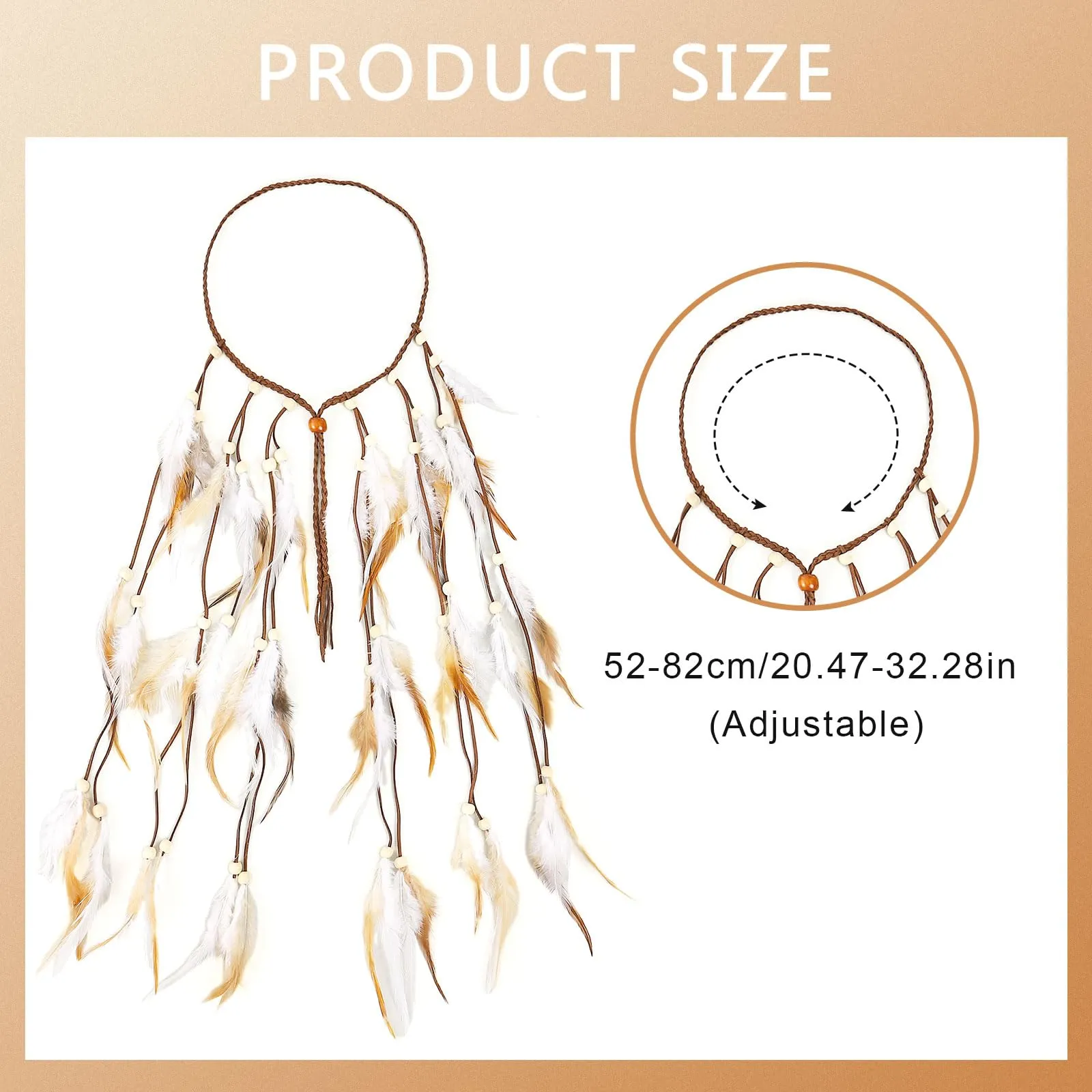 DOCILA Boho Feather Headbands For Women Indian Gypsy Feathered Hairbands 70s Hippie Costume Outfits Chic Festival Parties Head Hair Accessories