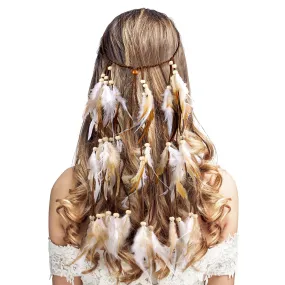 DOCILA Boho Feather Headbands For Women Indian Gypsy Feathered Hairbands 70s Hippie Costume Outfits Chic Festival Parties Head Hair Accessories