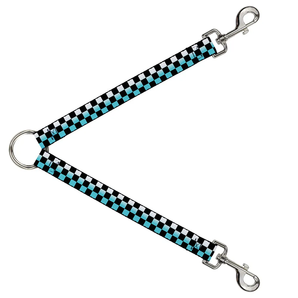 Dog Leash Splitter - Checker Black/Ombre Turquoise