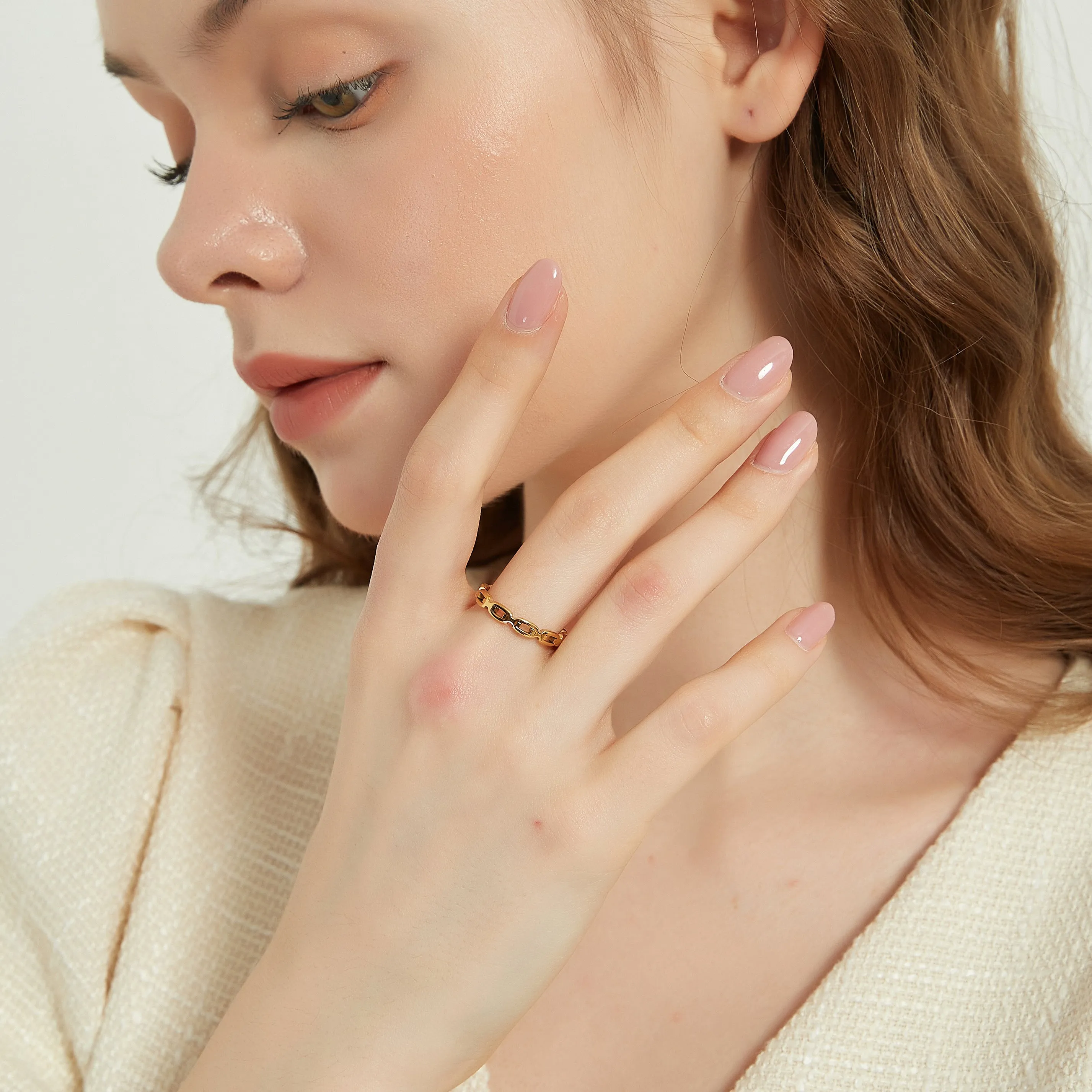 Eden dainty minimalist chain link stacking ring