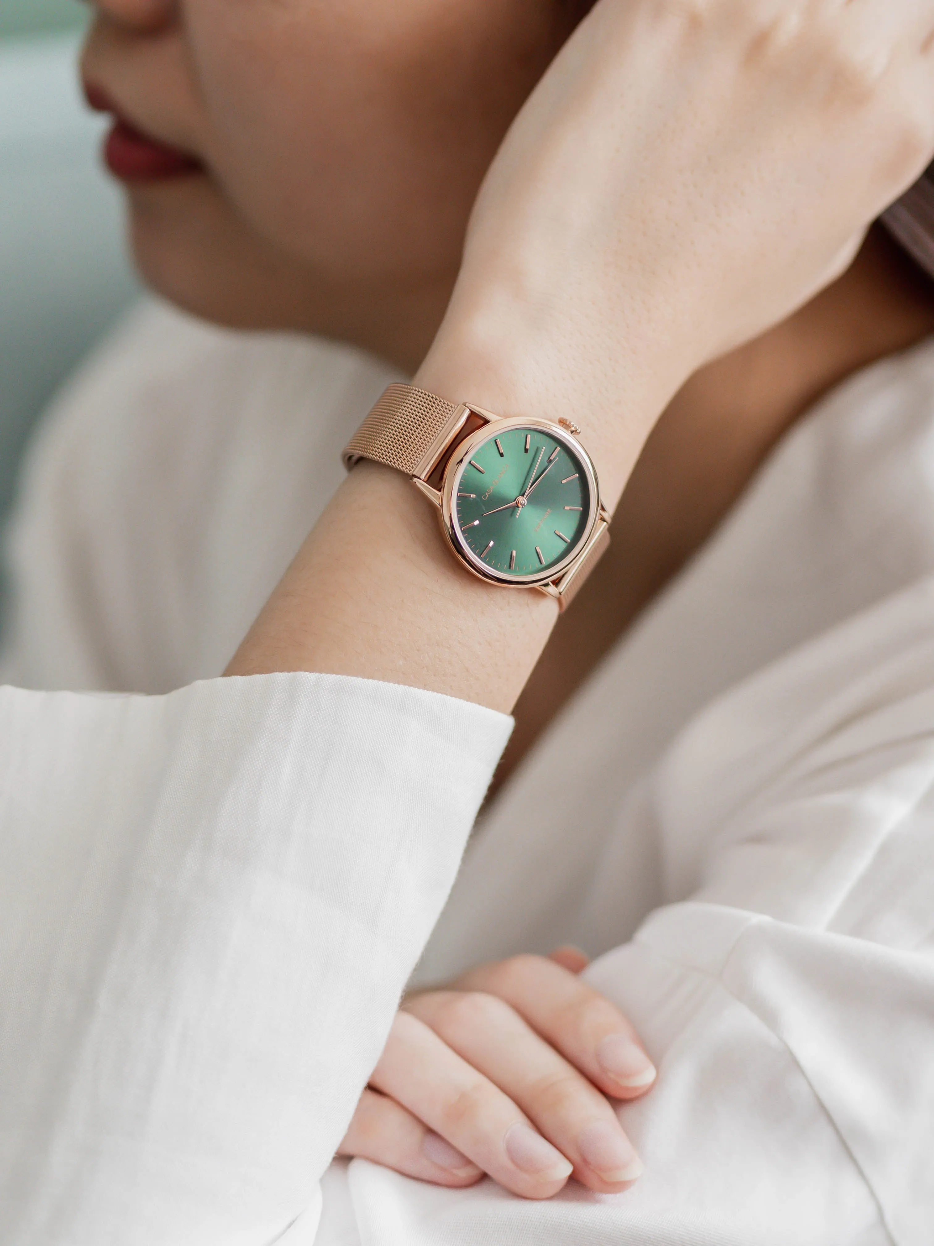 Emerald Rose Gold Watch | Rose Gold Mesh Strap