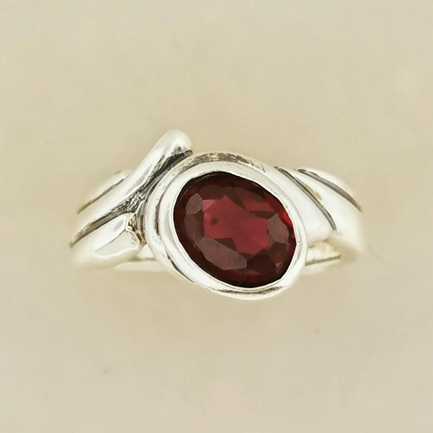 Freeform Geometric Ring with Birthstone in Sterling Silver