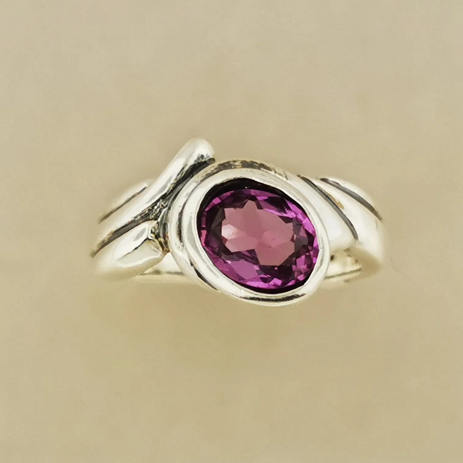 Freeform Geometric Ring with Birthstone in Sterling Silver