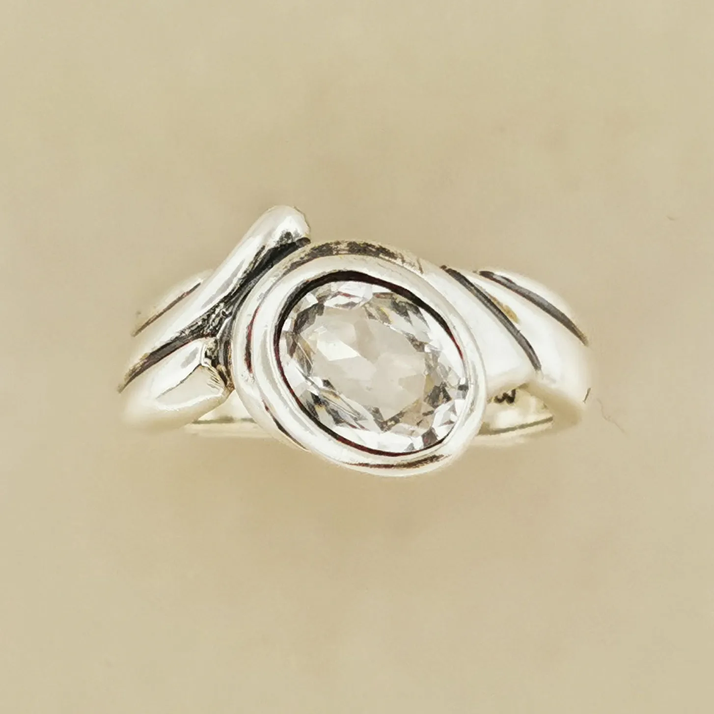 Freeform Geometric Ring with Birthstone in Sterling Silver
